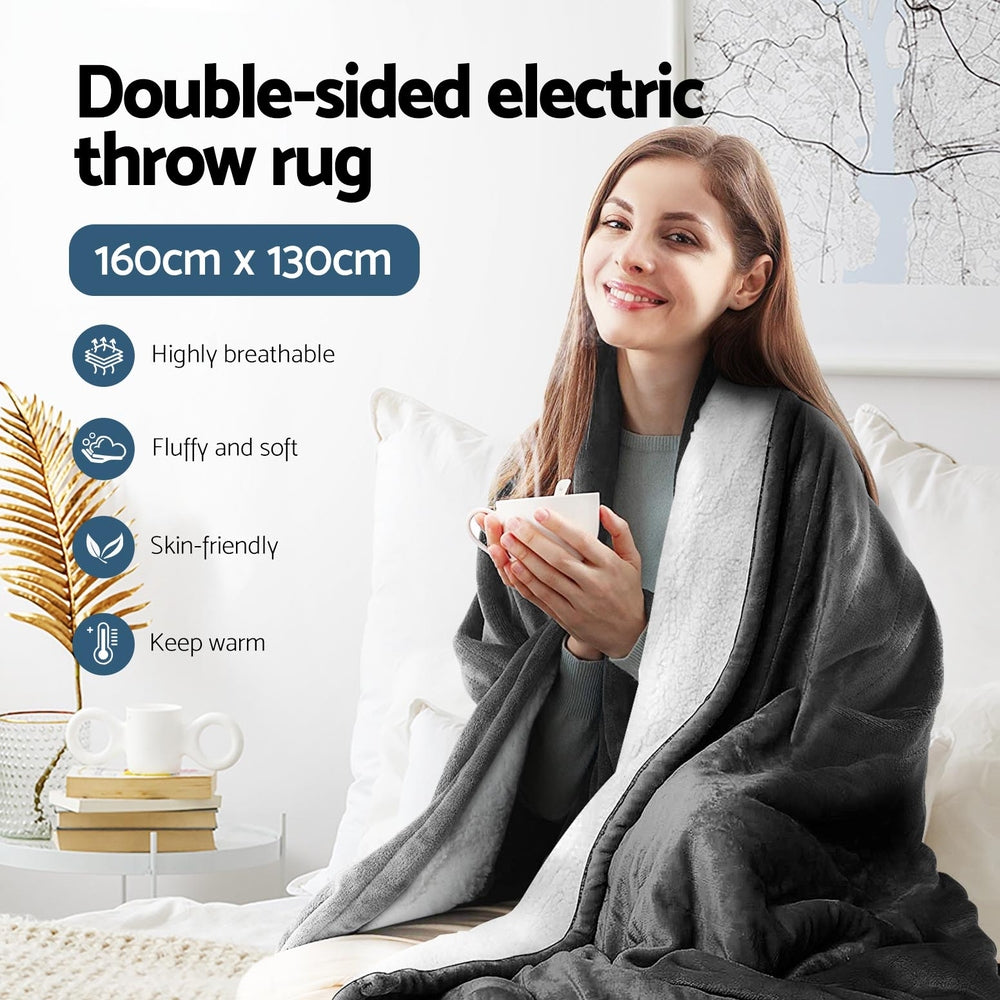 Giselle Electric Throw Rug Heated Blanket Washable Snuggle Flannel Winter Grey-3