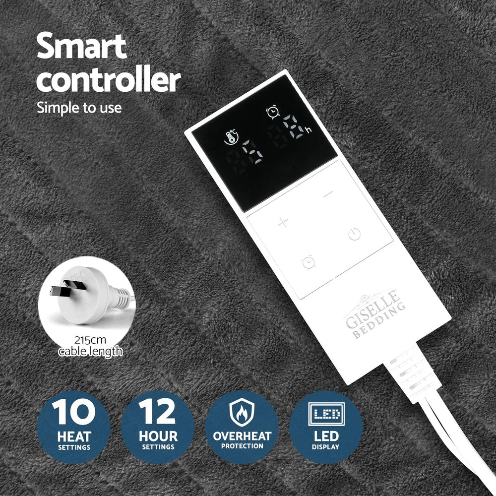 Giselle Electric Throw Rug Heated Blanket Washable Snuggle Flannel Winter Grey-4