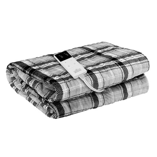 Giselle Bedding Electric Throw Rug Flannel Snuggle Blanket Washable Heated Grey and White Checkered-0