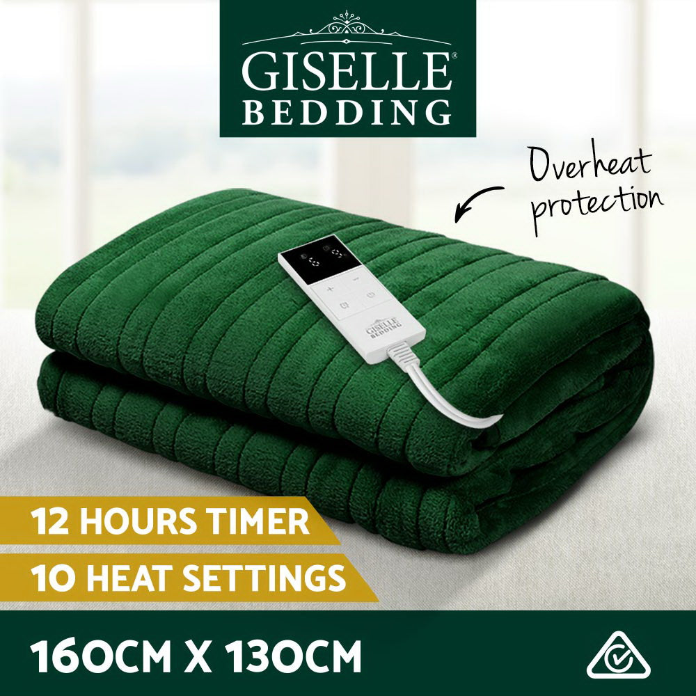 Giselle Electric Throw Rug Heated Blanket Washable Snuggle Flannel Winter Green-2