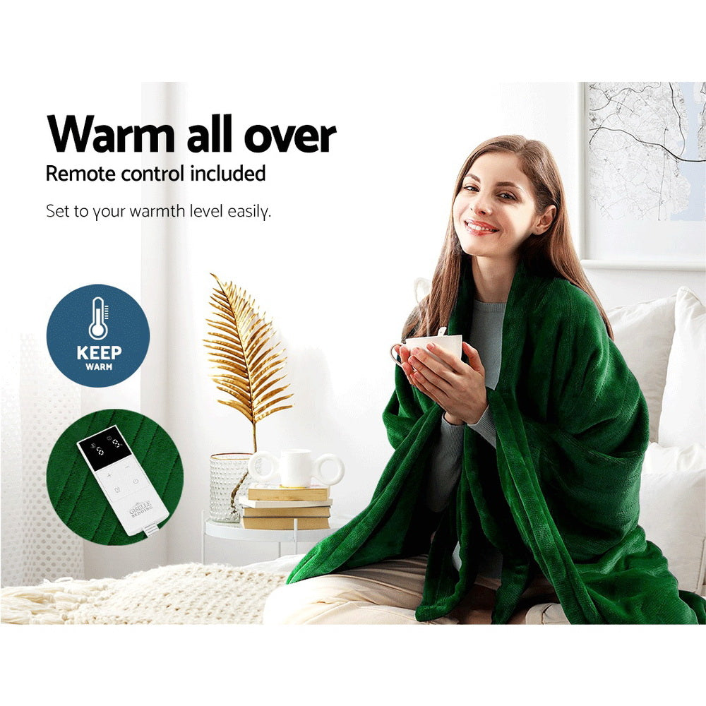 Giselle Electric Throw Rug Heated Blanket Washable Snuggle Flannel Winter Green-3