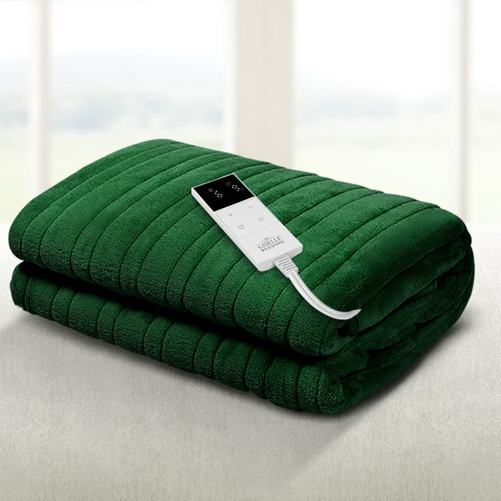 Giselle Electric Throw Rug Heated Blanket Washable Snuggle Flannel Winter Green-6