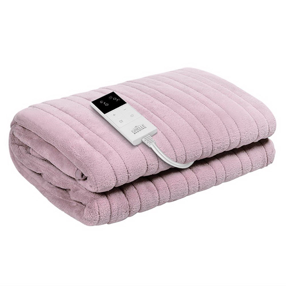 Giselle Electric Throw Rug Heated Blanket Fleece Pink-0