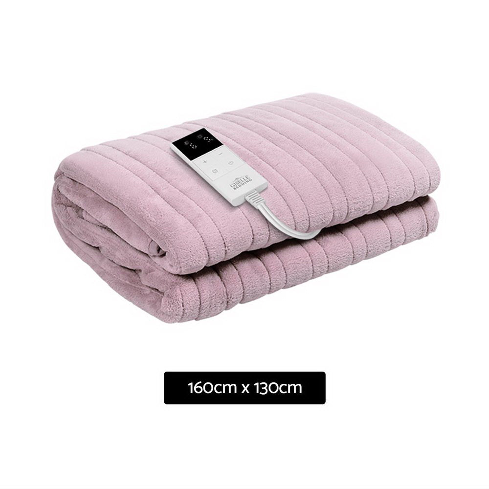 Giselle Electric Throw Rug Heated Blanket Fleece Pink-1