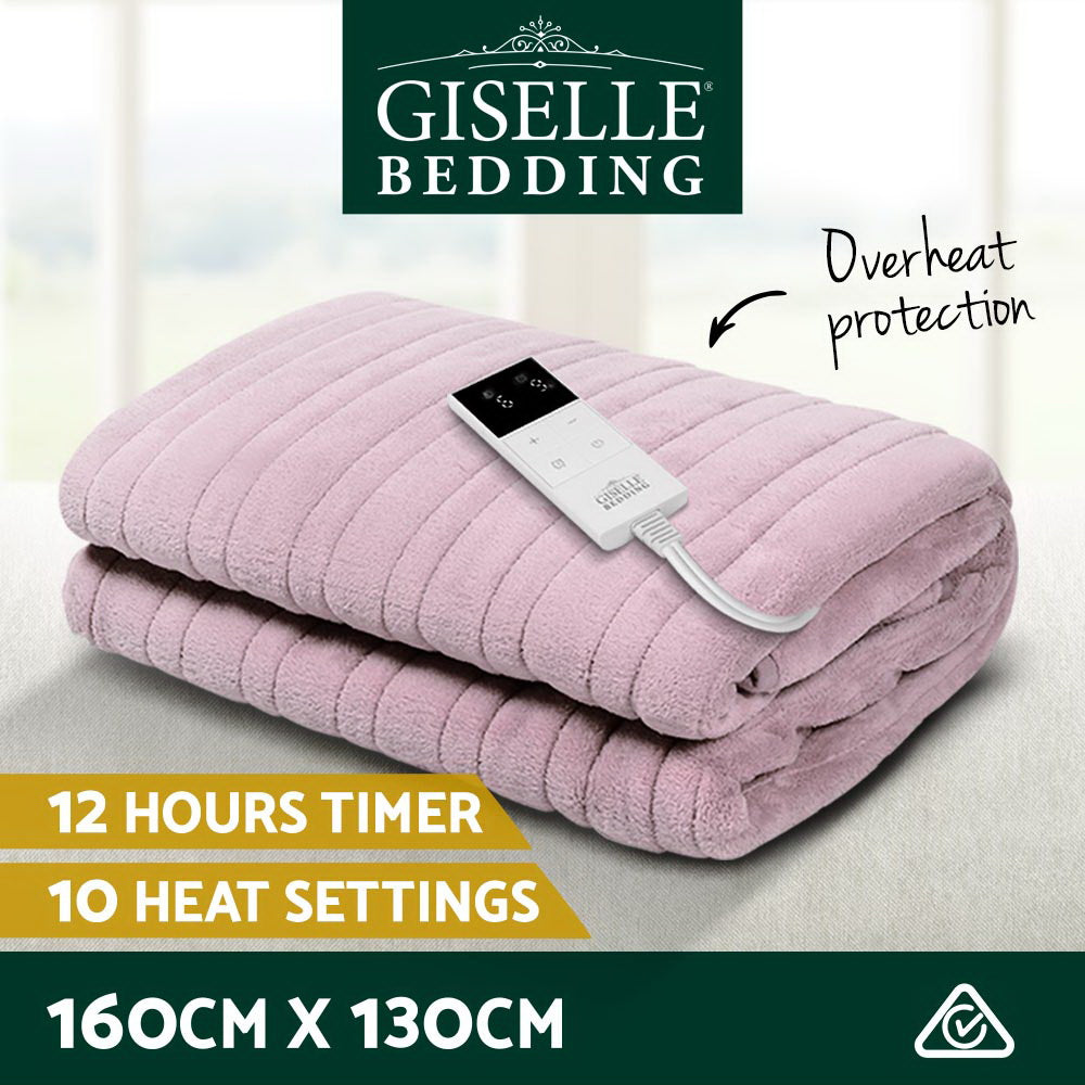 Giselle Electric Throw Rug Heated Blanket Fleece Pink-2