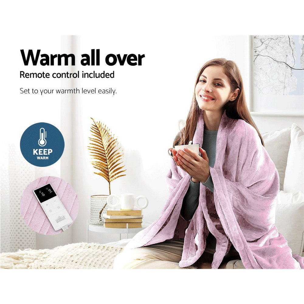 Giselle Electric Throw Rug Heated Blanket Fleece Pink-3