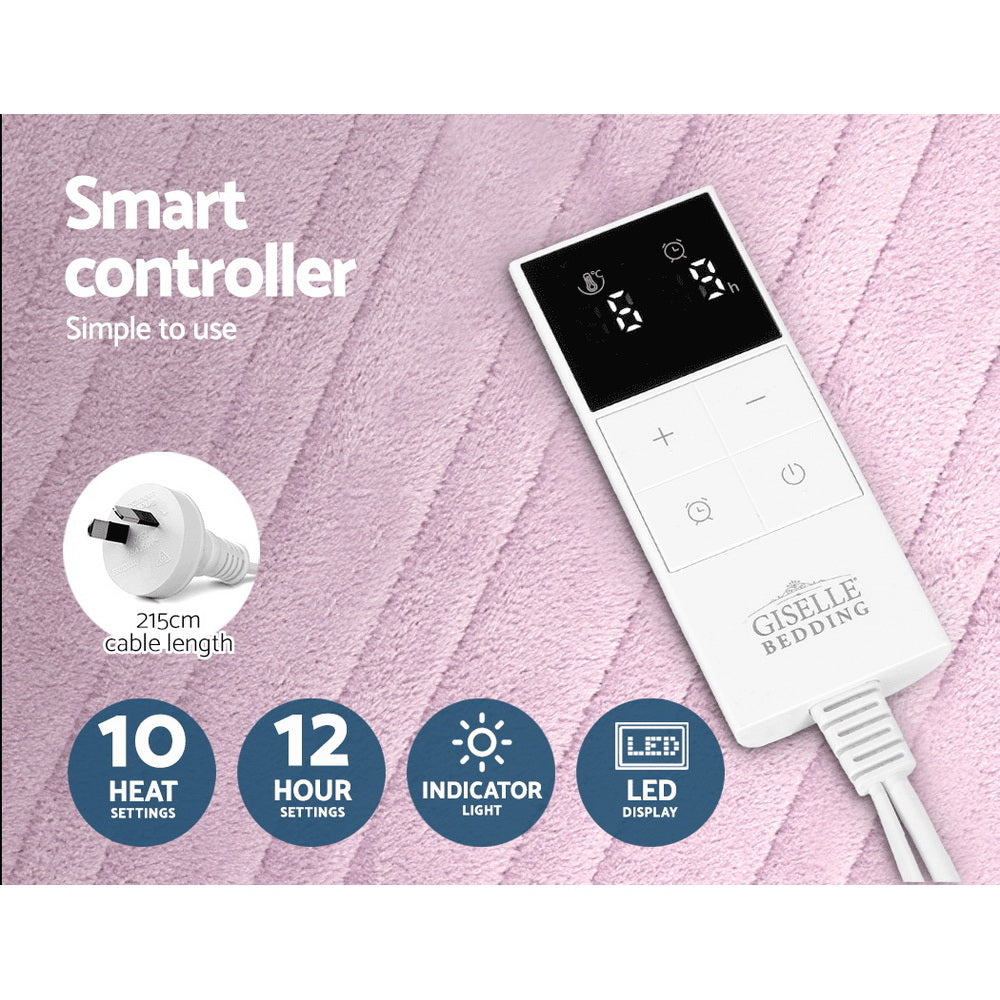 Giselle Electric Throw Rug Heated Blanket Fleece Pink-4