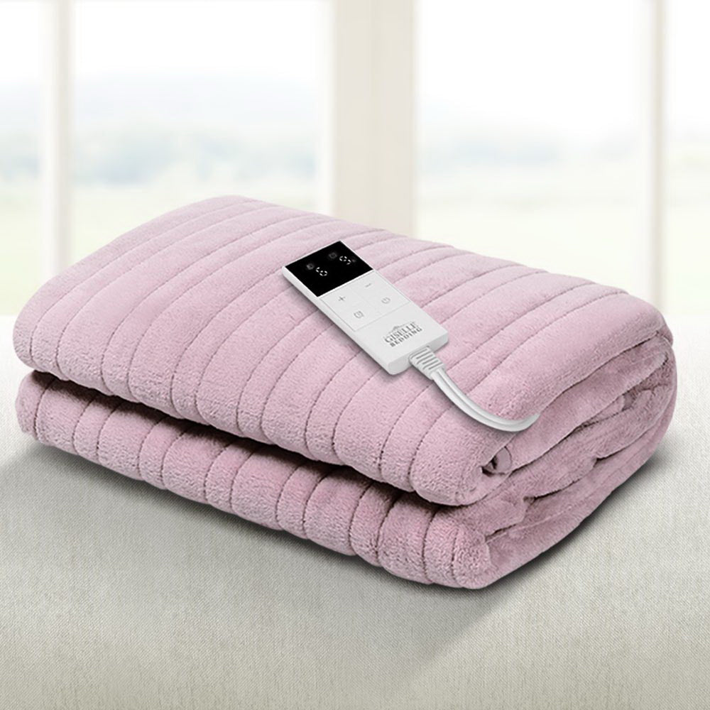 Giselle Electric Throw Rug Heated Blanket Fleece Pink-7