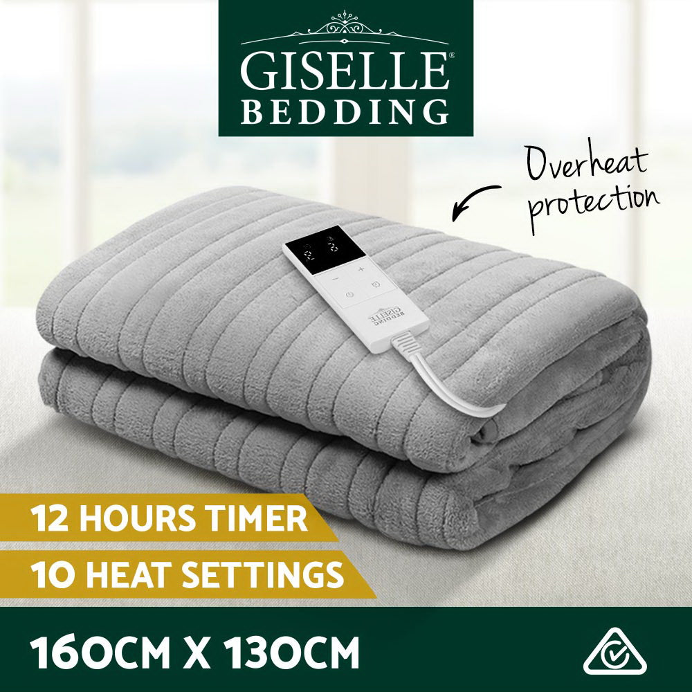 Giselle Bedding Heated Electric Throw Rug Fleece Sunggle Blanket Washable Silver-2