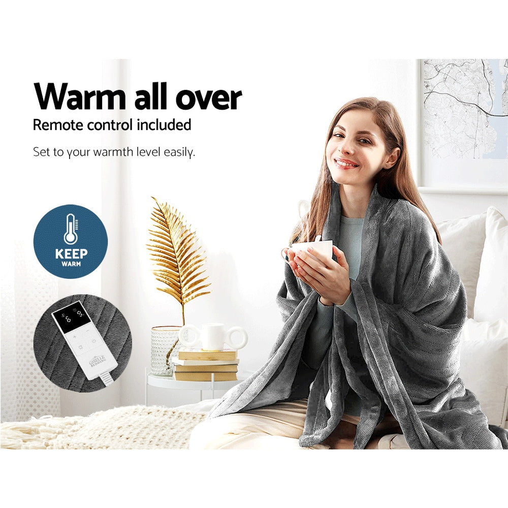 Giselle Bedding Heated Electric Throw Rug Fleece Sunggle Blanket Washable Silver-3