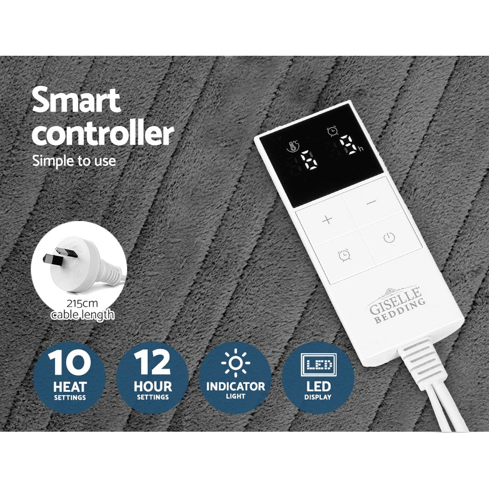 Giselle Bedding Heated Electric Throw Rug Fleece Sunggle Blanket Washable Silver-4