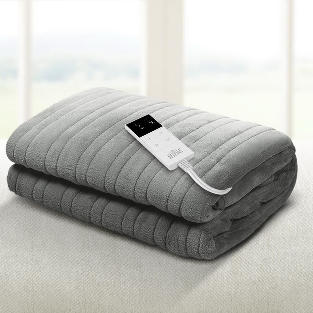 Giselle Bedding Heated Electric Throw Rug Fleece Sunggle Blanket Washable Silver-7