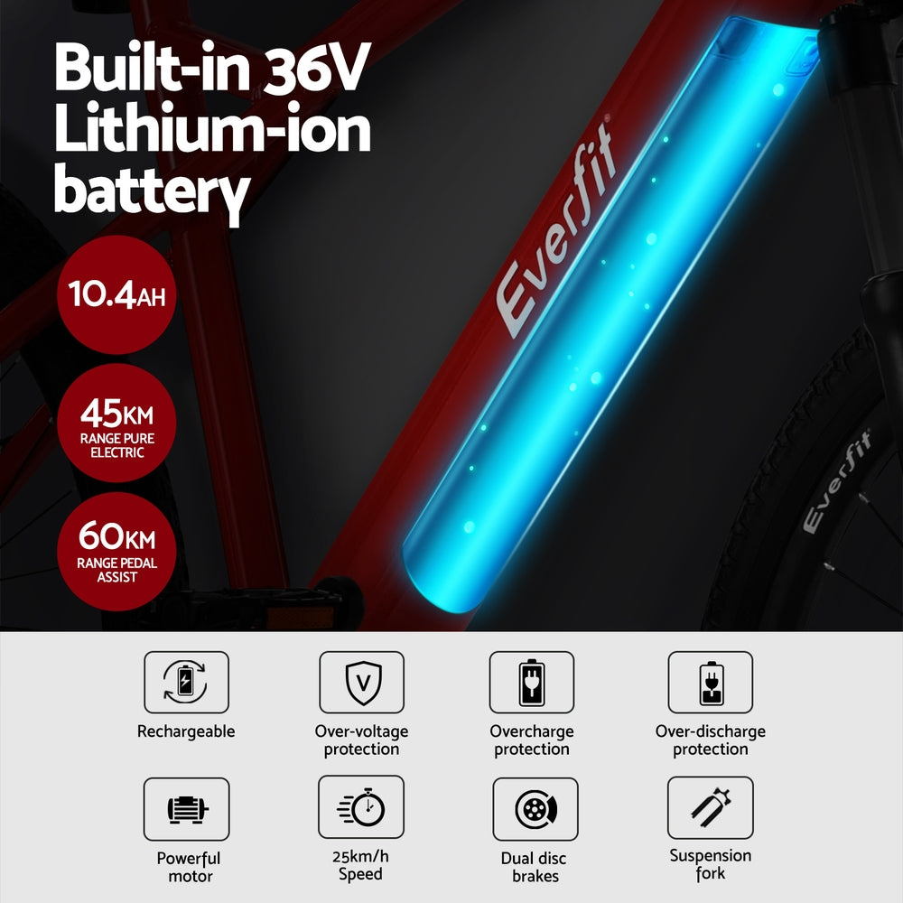 Everfit 26 Inch Electric Bike Mountain Bicycle eBike Built-in Battery 250W-4