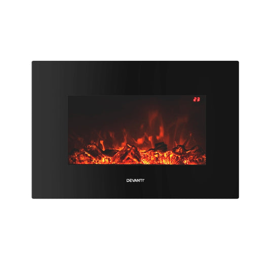 Devanti Electric Fireplace Fire Heater 2000W Black-0