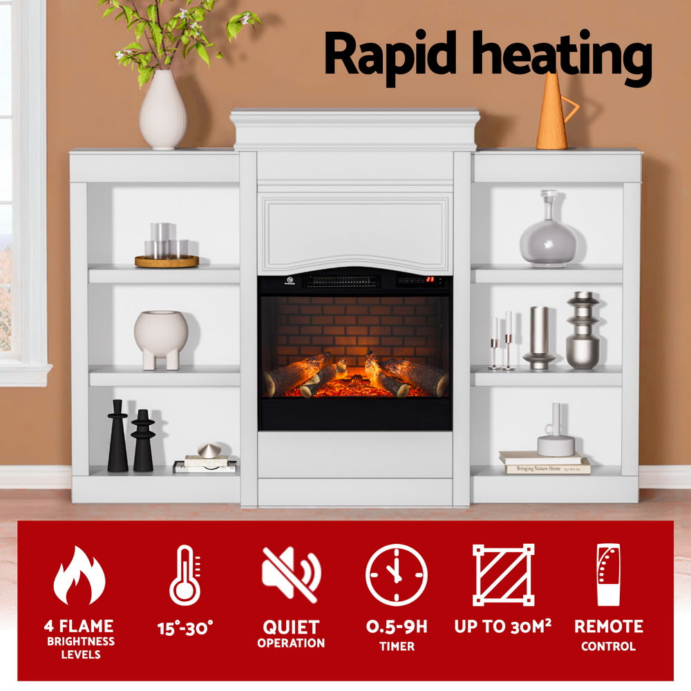 Devanti 2000W Electric Fireplace Fire Heater White-3