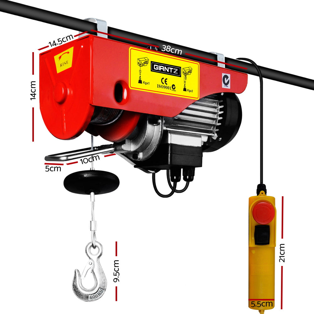 Giantz Electric Hoist Winch 300/600KG Cable 18M Rope Tool Remote Chain Lifting-1