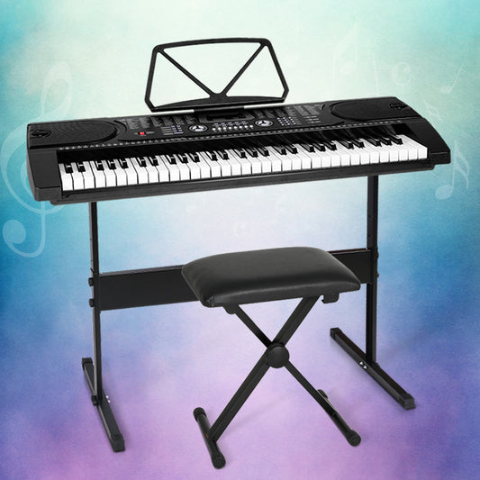 Alpha 61 Keys Electronic Piano Keyboard Digital Electric w/ Stand Stool Black-0