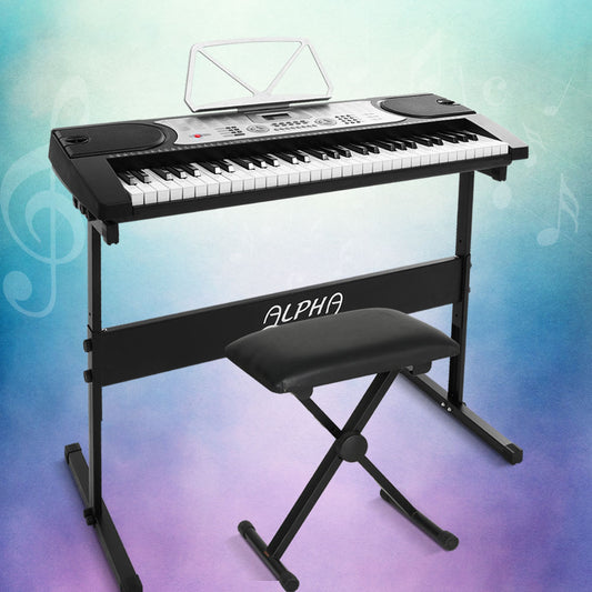 Alpha 61 Keys Electronic Piano Keyboard Digital Electric w/ Stand Stool Silver-0