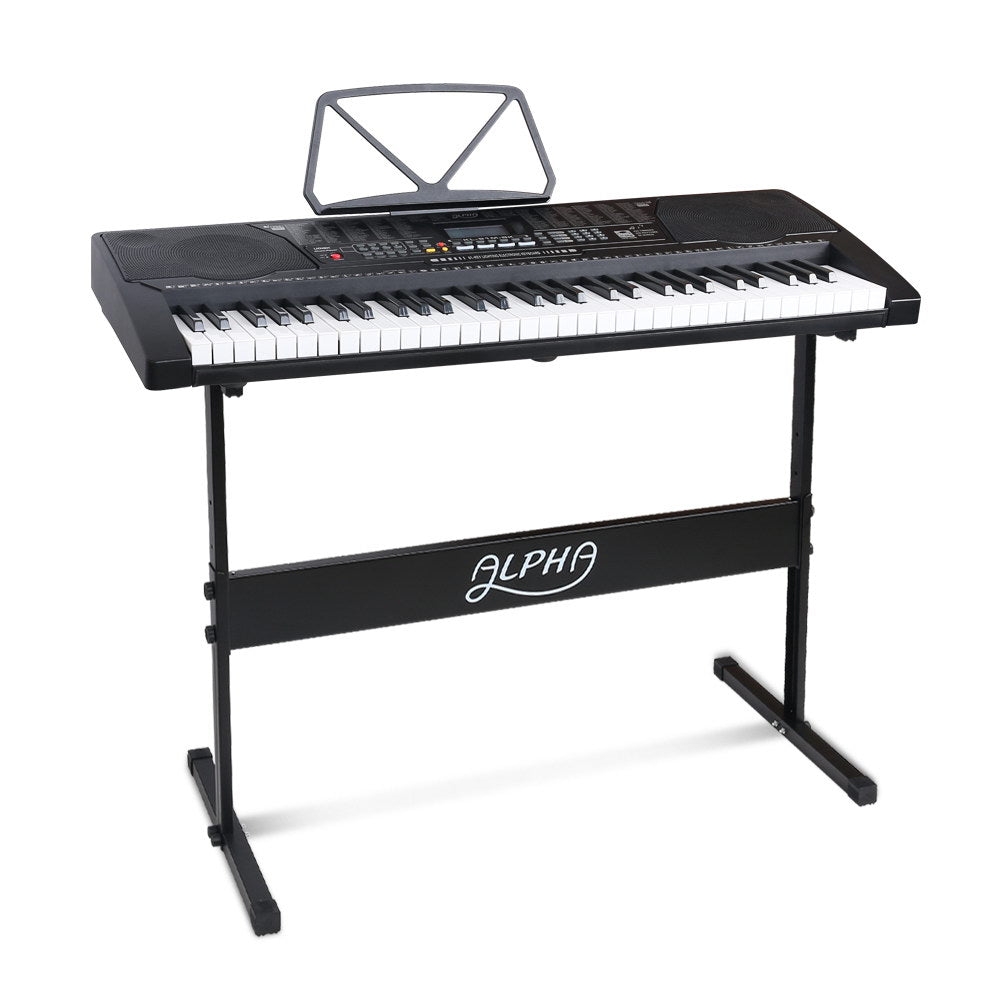 Alpha 61 Keys Electronic Piano Keyboard Digital Electric w/ Stand Lighted Black-0