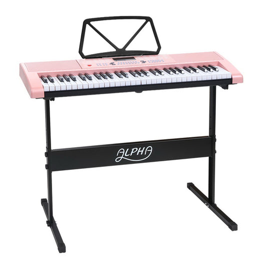 Alpha 61 Keys Electronic Piano Keyboard Digital Electric w/ Stand Lighted Pink-0