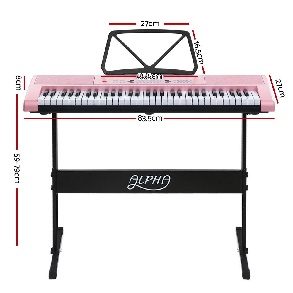 Alpha 61 Keys Electronic Piano Keyboard Digital Electric w/ Stand Lighted Pink-1