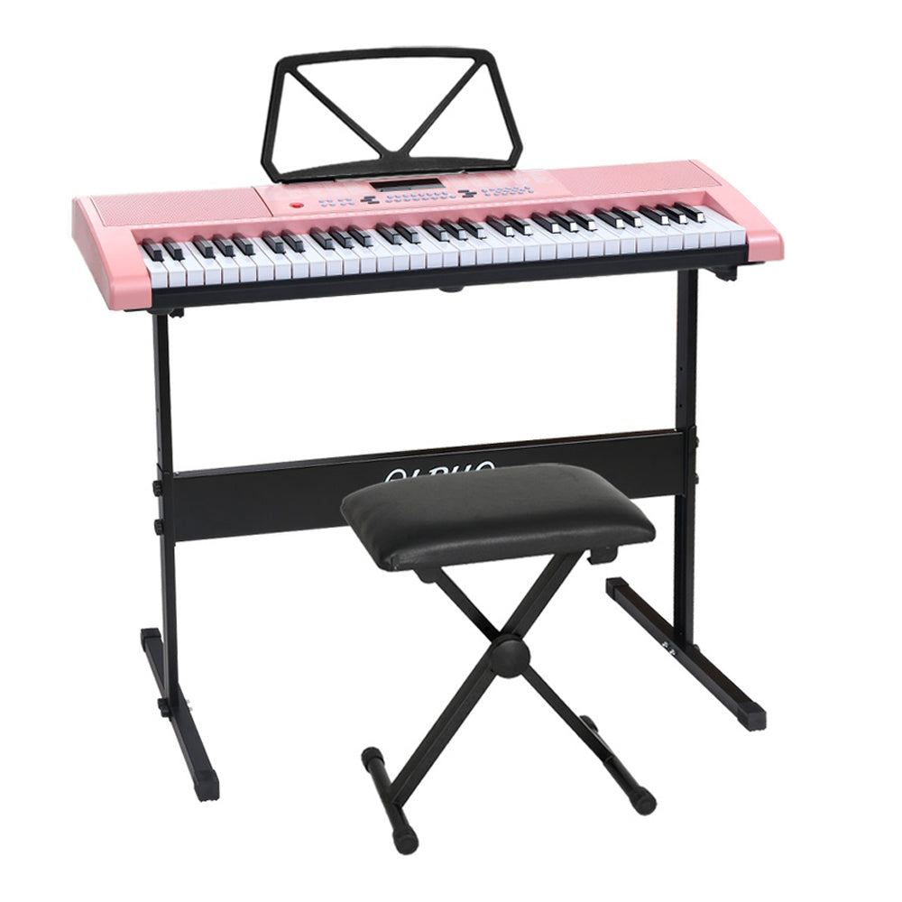 Alpha 61 Keys Electronic Piano Keyboard Digital Electric w/ Stand Stool Pink-0