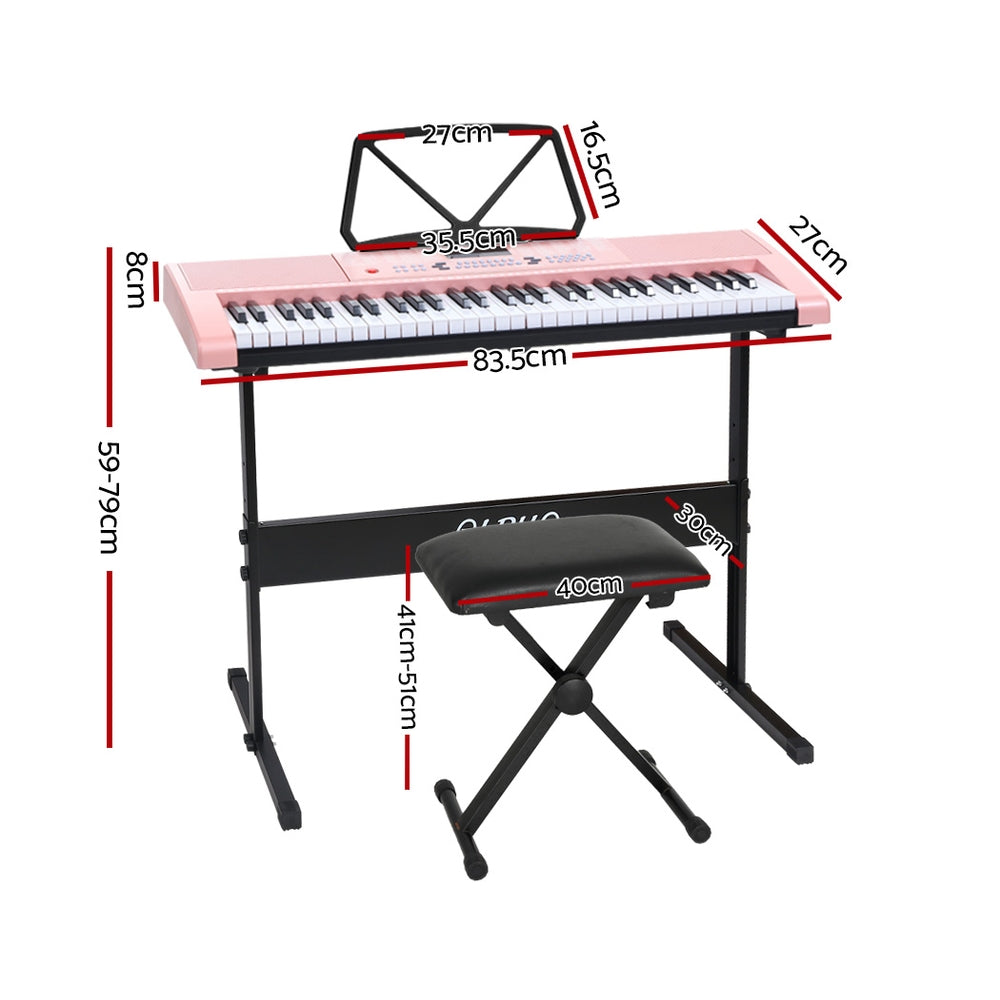 Alpha 61 Keys Electronic Piano Keyboard Digital Electric w/ Stand Stool Pink-1