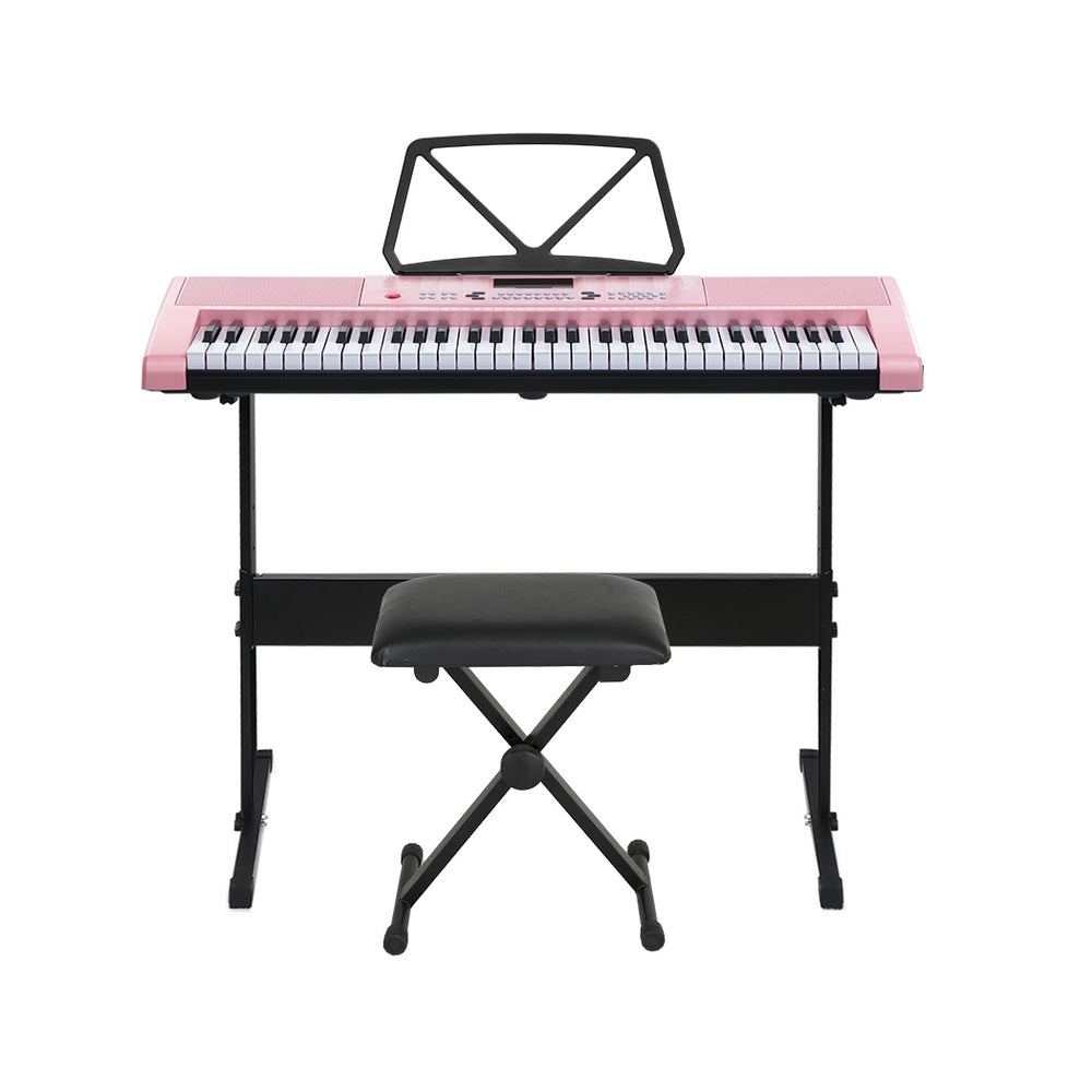 Alpha 61 Keys Electronic Piano Keyboard Digital Electric w/ Stand Stool Pink-2