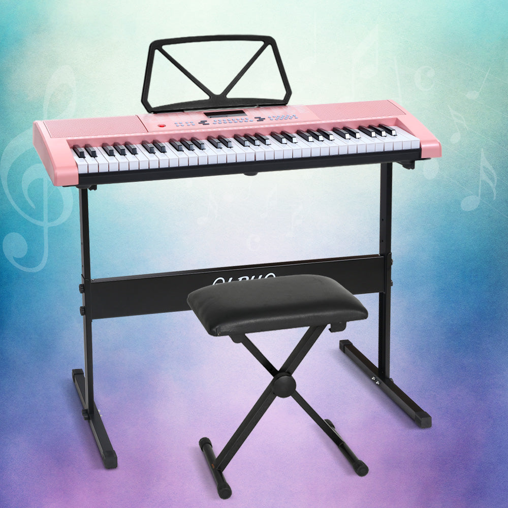 Alpha 61 Keys Electronic Piano Keyboard Digital Electric w/ Stand Stool Pink-6