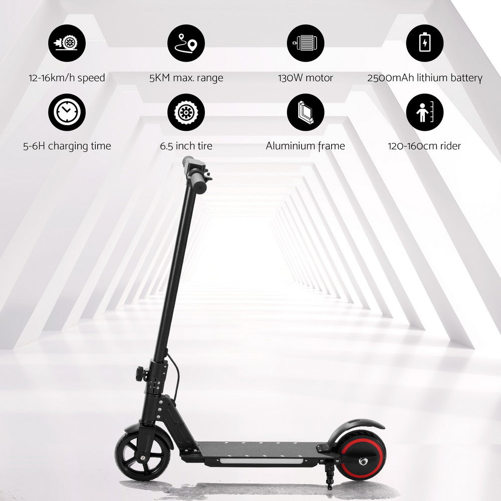 Electric Scooter 130W 16KM/H LED Light Folding Portable Riding Commuter Black-3