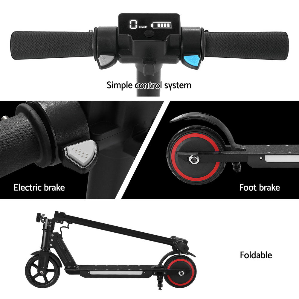 Electric Scooter 130W 16KM/H LED Light Folding Portable Riding Commuter Black-5