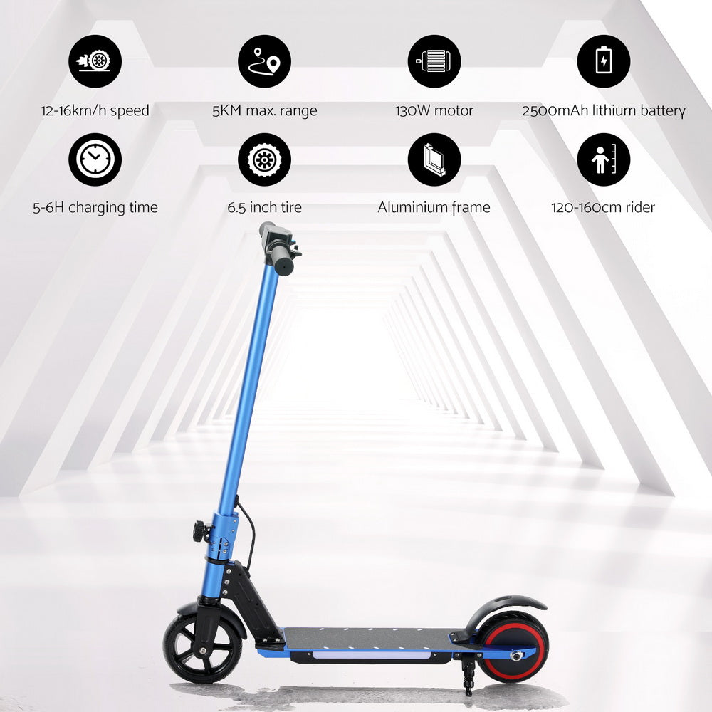 Electric Scooter 130W 16KM/H LED Light Folding Portable Riding Commuter Blue-3