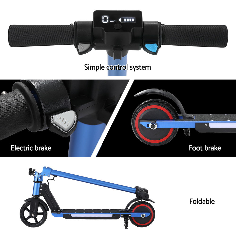 Electric Scooter 130W 16KM/H LED Light Folding Portable Riding Commuter Blue-5