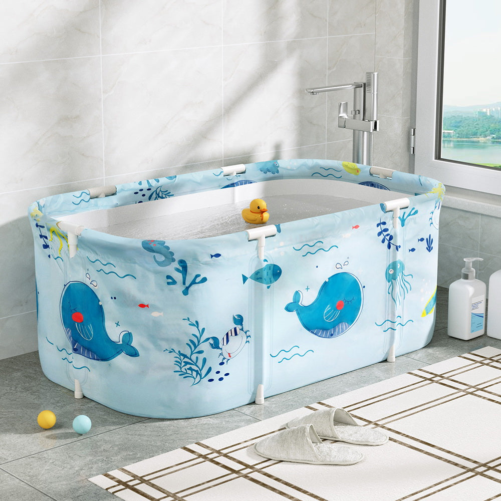 Weisshorn Foldable Bathtub PVC Spa Bucket Inflatable Cushion 113x61cm Blue-6