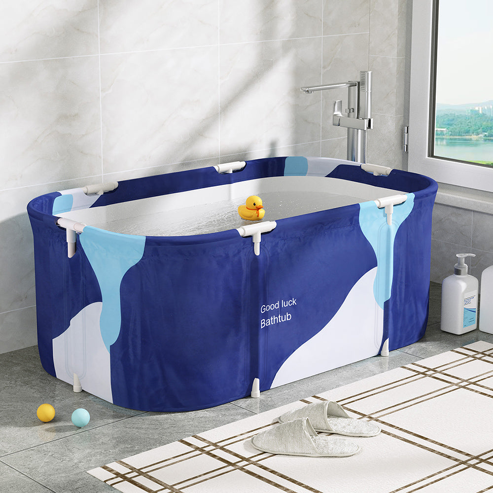 Weisshorn Foldable Bathtub PVC Spa Bucket Inflatable Cushion 114x62cm Navy Blue-6