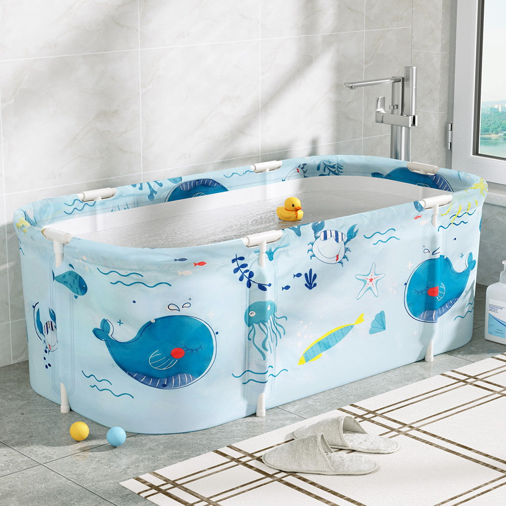 Weisshorn Foldable Bathtub PVC Spa Bucket Inflatable Cushion 132x65cm Blue-6