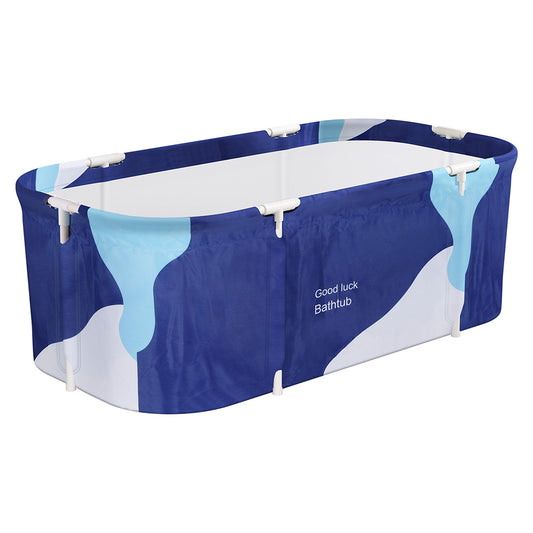 Weisshorn Foldable Bathtub PVC Spa Bucket Inflatable Cushion 134x65cm Navy Blue-0