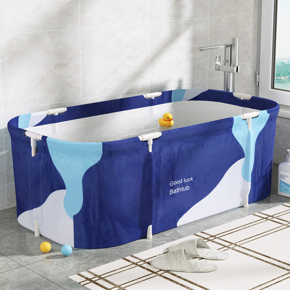 Weisshorn Foldable Bathtub PVC Spa Bucket Inflatable Cushion 134x65cm Navy Blue-4