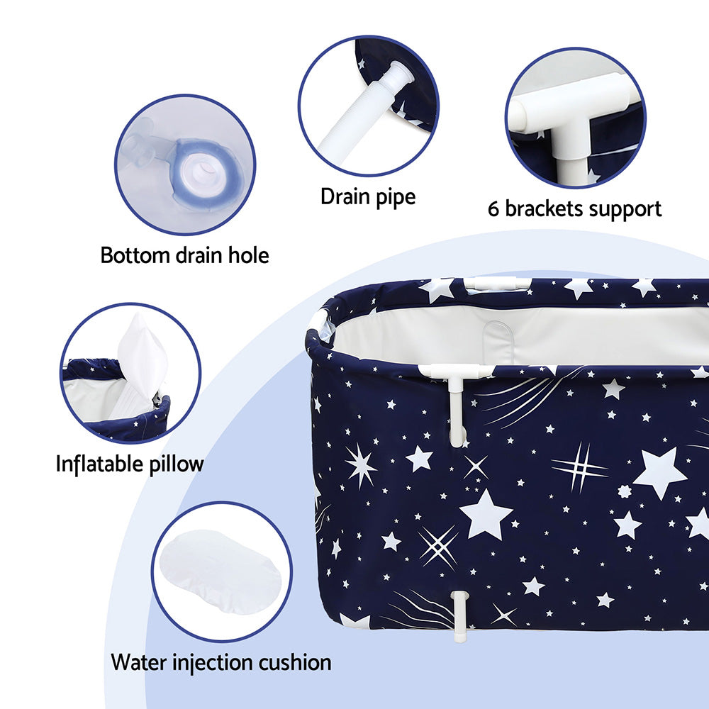 Weisshorn Foldable Bathtub PVC SPA Bucket Inflatable Cushion 114x62cm Star Navy-4