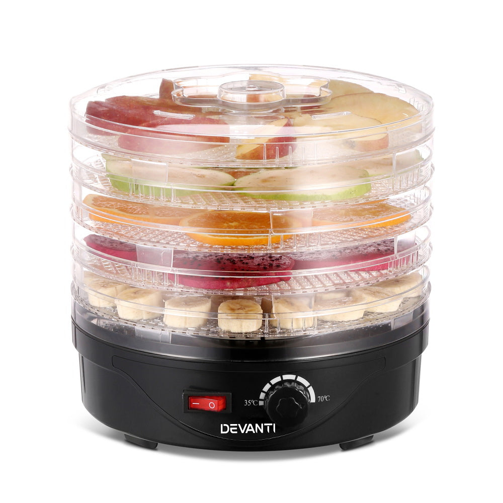 Devanti 5 Trays Food Dehydrator Fruit Dehydrators Pet Beef Jerky Dryer Black-2