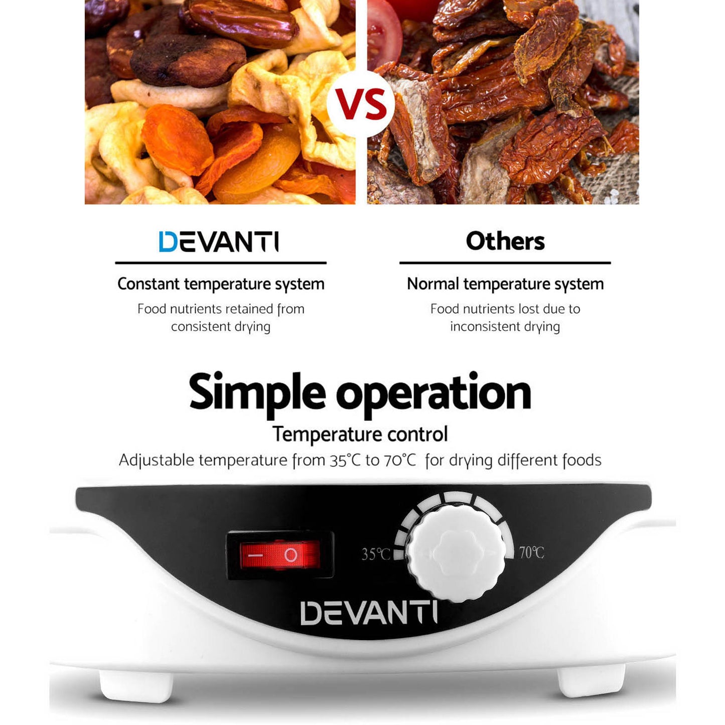 Devanti 5 Trays Food Dehydrator Fruit Dehydrators Pet Beef Jerky Dryer White-4