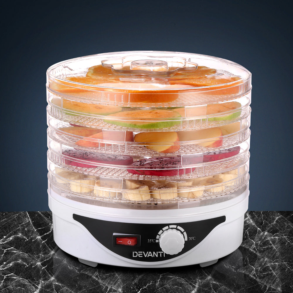 Devanti 5 Trays Food Dehydrator Fruit Dehydrators Pet Beef Jerky Dryer White-6