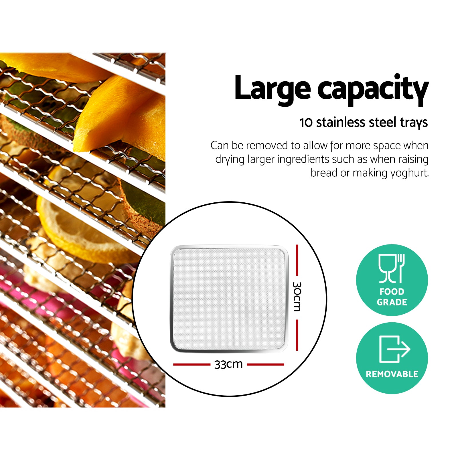 Devanti 10 Trays Food Dehydrator Stainless Steel Tray-5