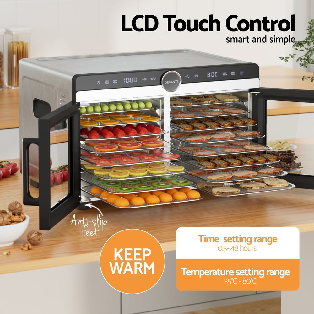 Devanti 16 Trays Food Dehydrator Dual-Zone Stainless Steel-4