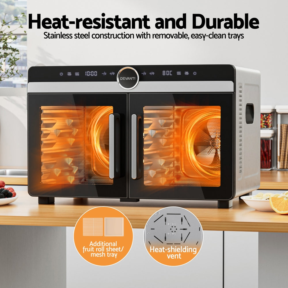 Devanti 16 Trays Food Dehydrator Dual-Zone Stainless Steel-5