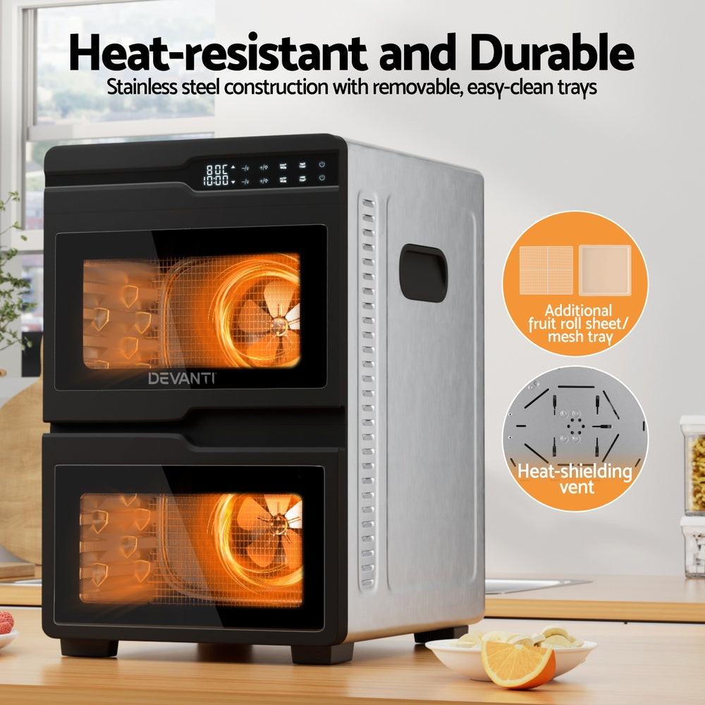 Devanti 12 Trays Food Dehydrator Dual-Zone Stainless Steel Fruit Jerky Dryer-5