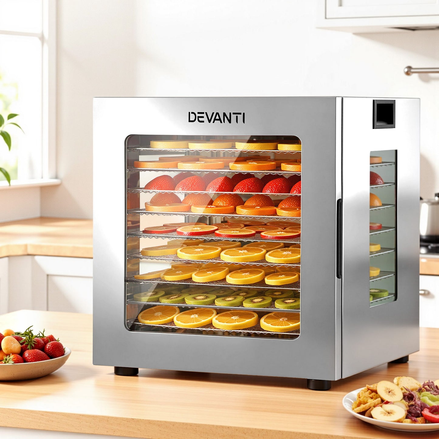Devanti 10 Trays Food Dehydrator Stainless Steel Visible Glass Door 850W-0