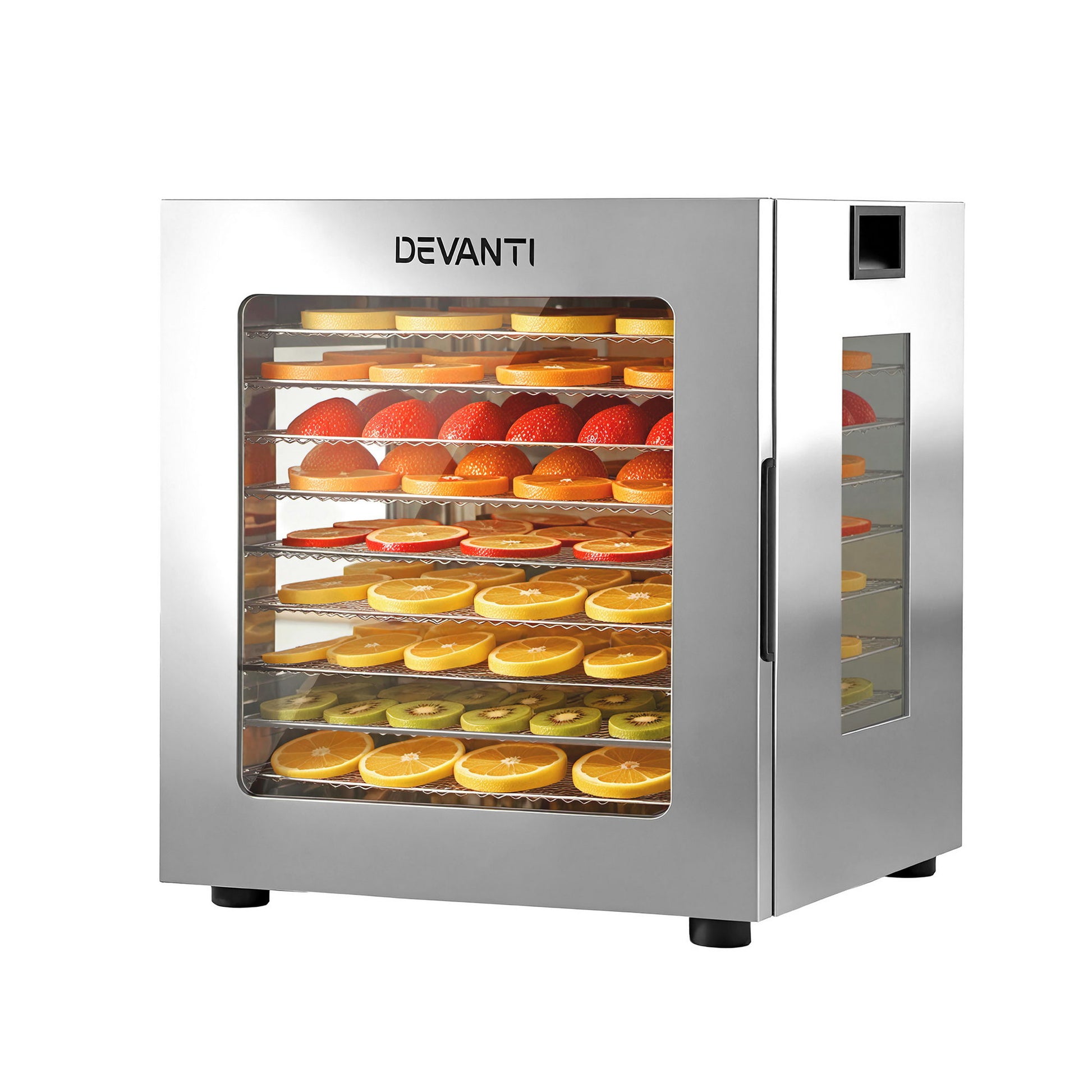 Devanti 10 Trays Food Dehydrator Stainless Steel Visible Glass Door 850W-1