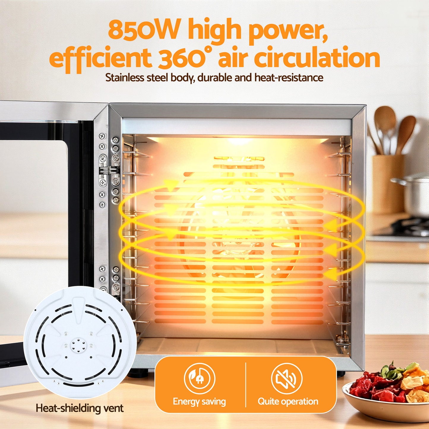 Devanti 10 Trays Food Dehydrator Stainless Steel Visible Glass Door 850W-7