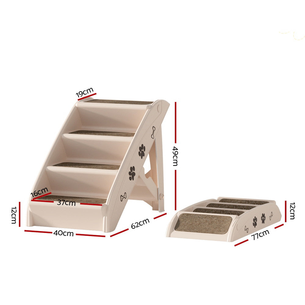 i.Pet Dog Ramp Steps For Bed Sofa Car Pet Stairs Ladder Portable Foldable Beige-1